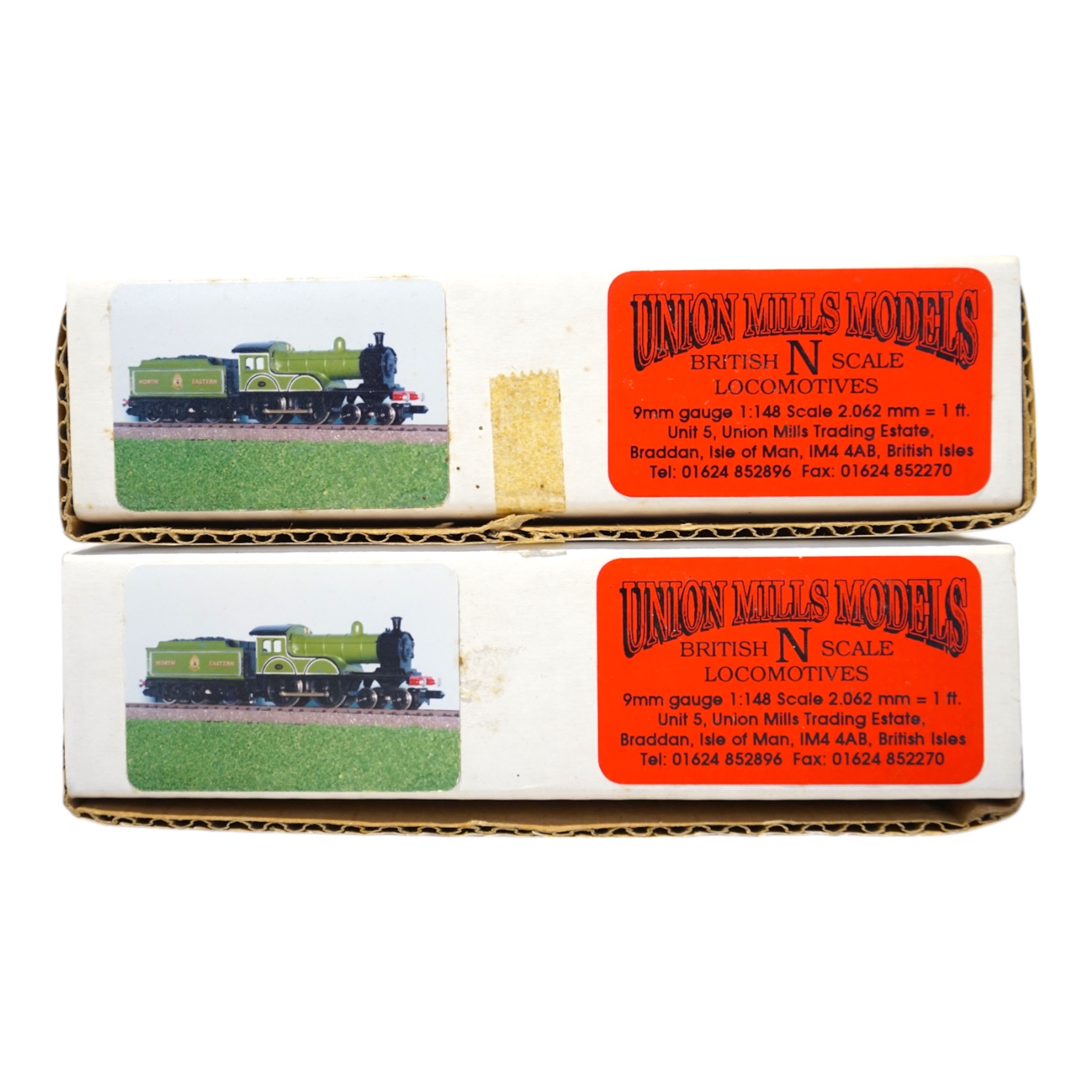 Two boxed Union Mills N gauge railway NER Class R tender locomotives; both 725. Condition - good.